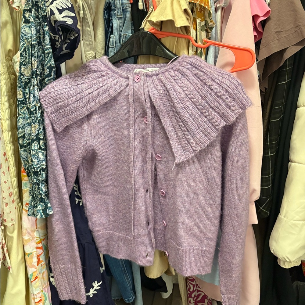 Lavender Cable Knit collared Women's Sweater